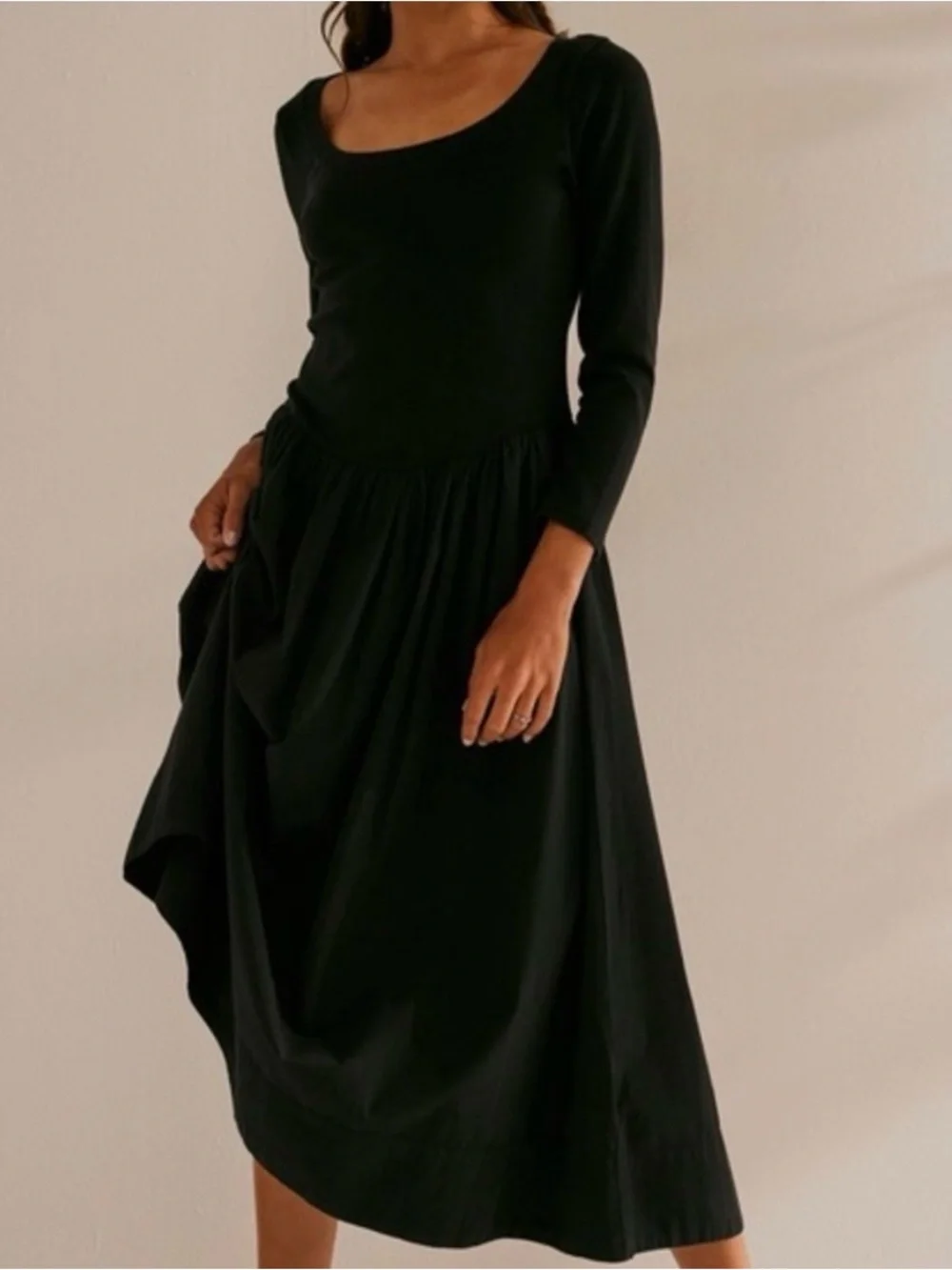 Free People Aelia Drop-Waist Midi Dress. NWT. Black
